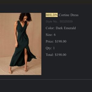 BHLDN Bridesmaid Wedding Guest Maxi Dress, Cortine Dress Dark Emerald Size 6